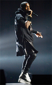 Kanye West wears kilt on stage